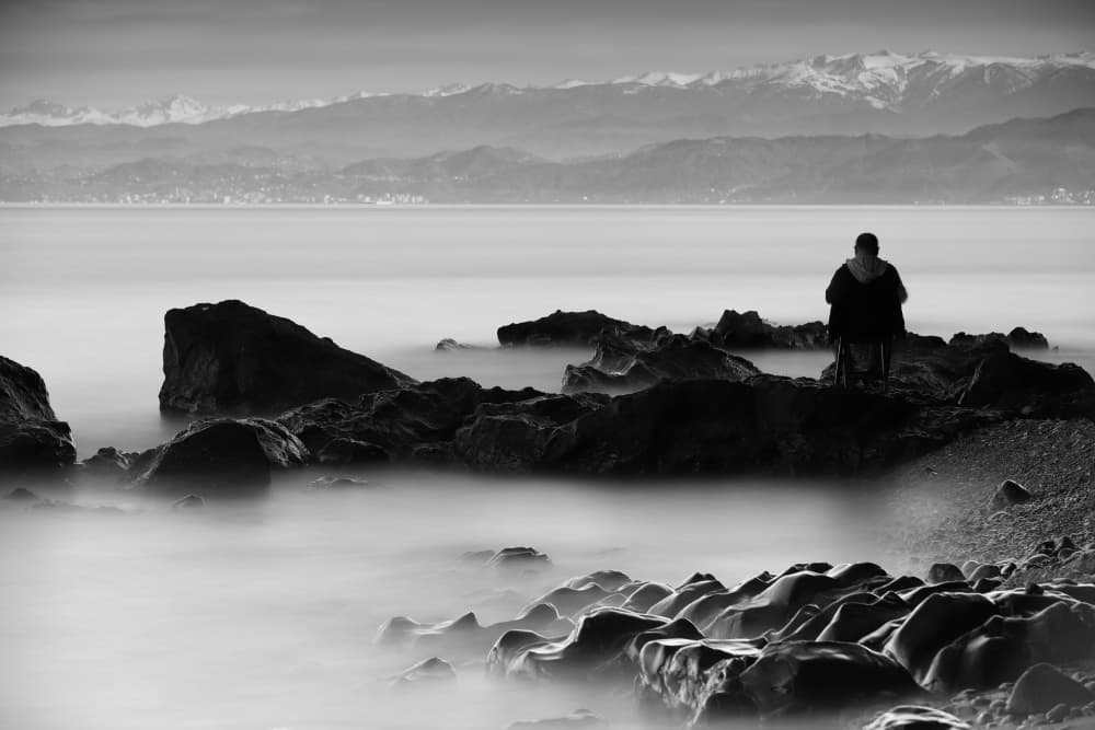 Lone Figure Seascape by Mehmet inal — canvas wall art