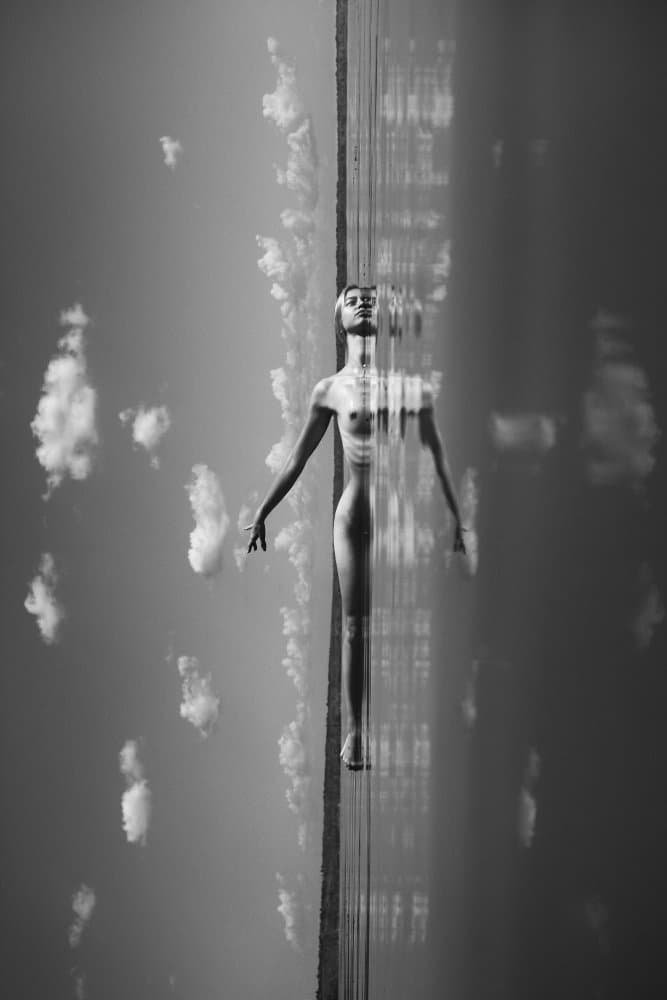 Floating Woman Sky Reflection by Mikhail Faletkin — canvas wall art