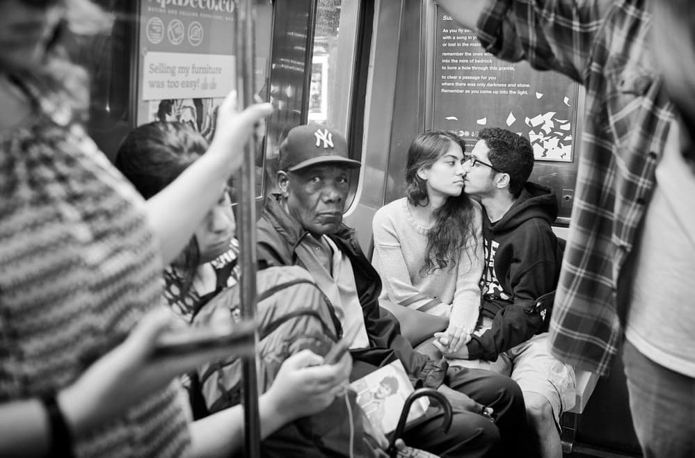 Candid Subway Kiss by Martin Froyda — canvas wall art