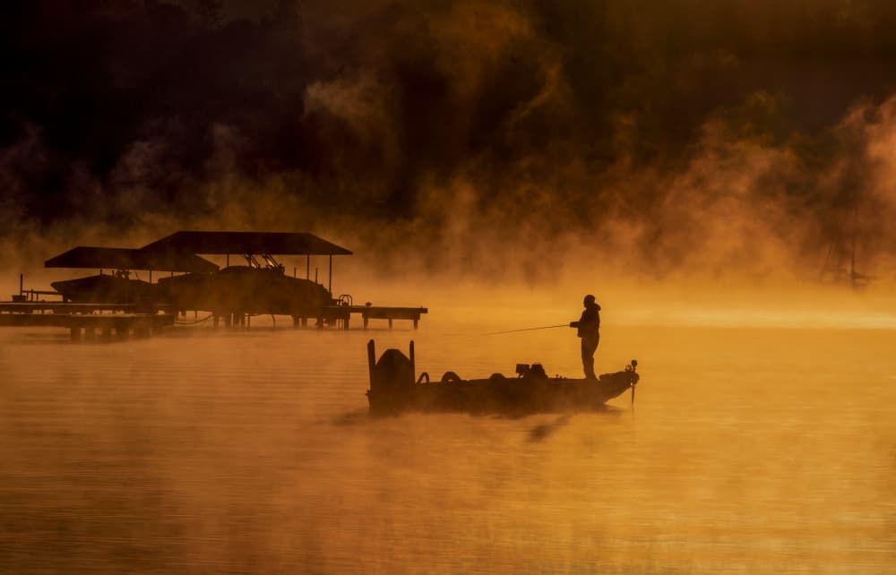 Misty Lake Fisherman by Joanna W — canvas wall art