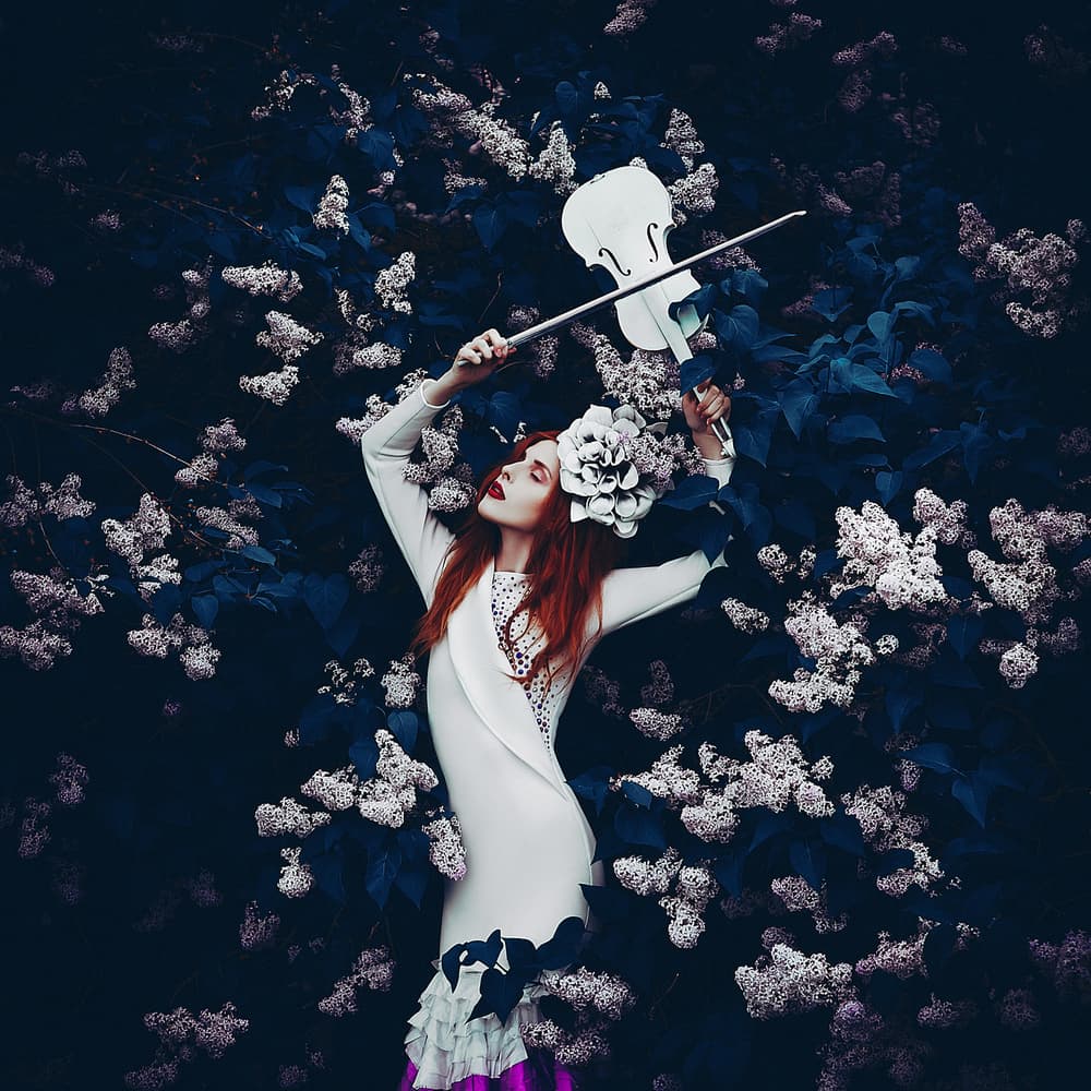 Elegant Violinist In Bloom by Ruslan Bolgov — canvas wall art
