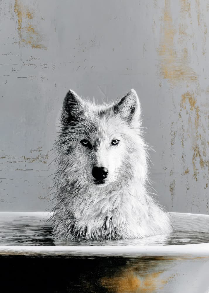 White Wolf Bath by Justyna Jaszke — canvas wall art