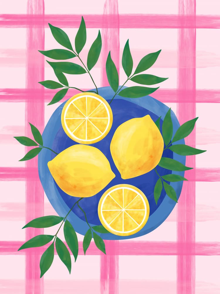 Fresh Lemons Blue Plate by Elena Ristova — canvas wall art