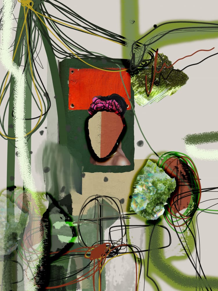 Abstract Green Orange Face by Pelin Atilla — canvas wall art