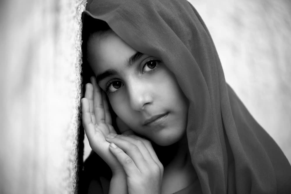Pensive Girl Portrait by Hazem Swidan — canvas wall art