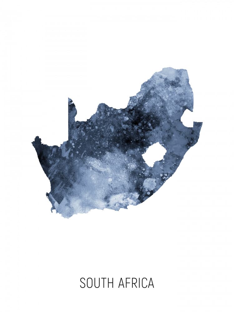 South Africa Watercolor Map by Michael Tompsett — canvas wall art