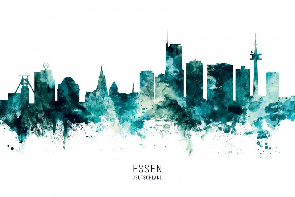 Essen Watercolor Cityscape by Michael Tompsett — canvas wall art
