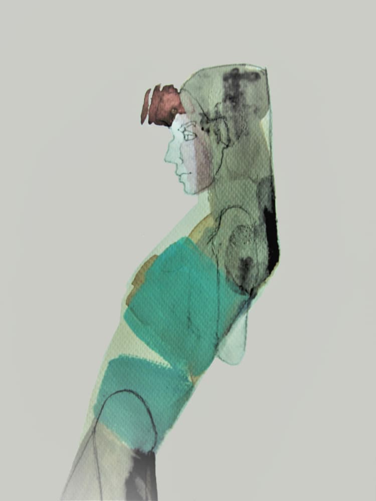 Teal Draped Profile by Doris Schmitz — canvas wall art