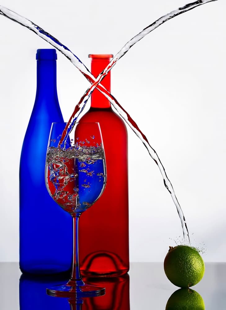Red Blue Water Splash by Volodymyr Poleshchuk — canvas wall art