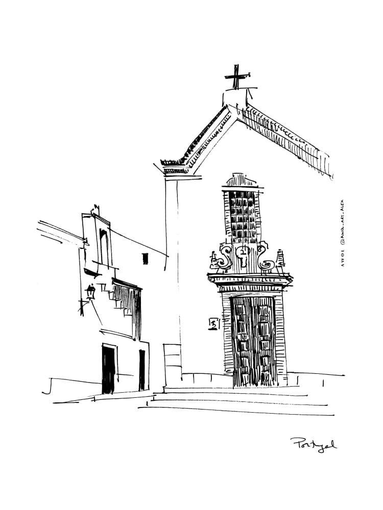 Portuguese Church Sketch by Awol Art Alex — canvas wall art