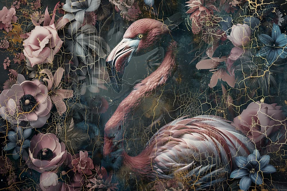Elegant Flamingo Gold Cracks by Rafal Kulik — canvas wall art