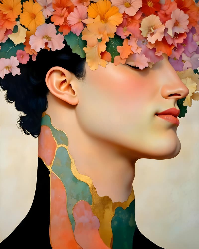Serene Floral Portrait by Uma Gokhale — canvas wall art