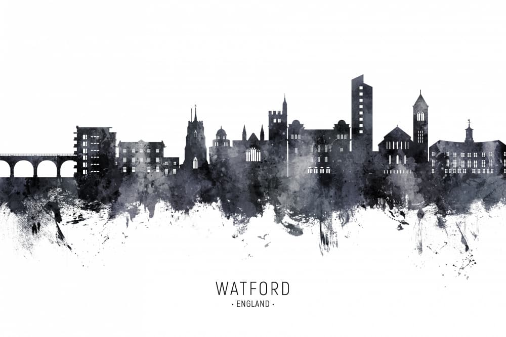 Watford England Skyline by Michael Tompsett — canvas wall art