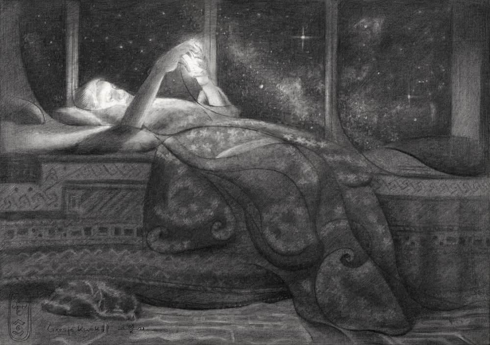 Cosmic Night Reading by Corné Akkers — canvas wall art