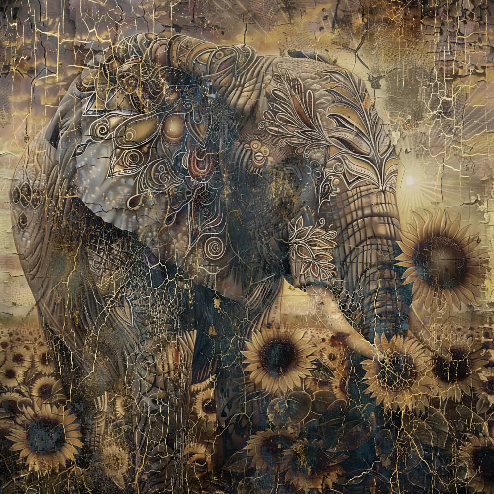 Golden Elephant Sunflowers by Rafal Kulik — canvas wall art