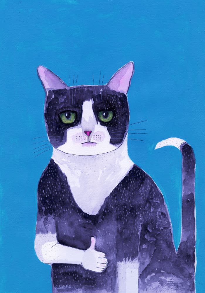 Serious Cat Thumbs Up by Sharyn Bursic — canvas wall art