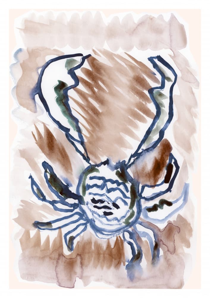 Blue Watercolor Crab by cartissi — canvas wall art