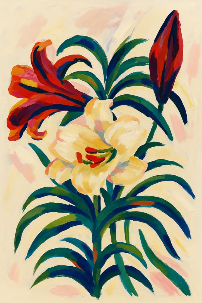 Vibrant Red Yellow Lilies by Frida Floral Studio — canvas wall art