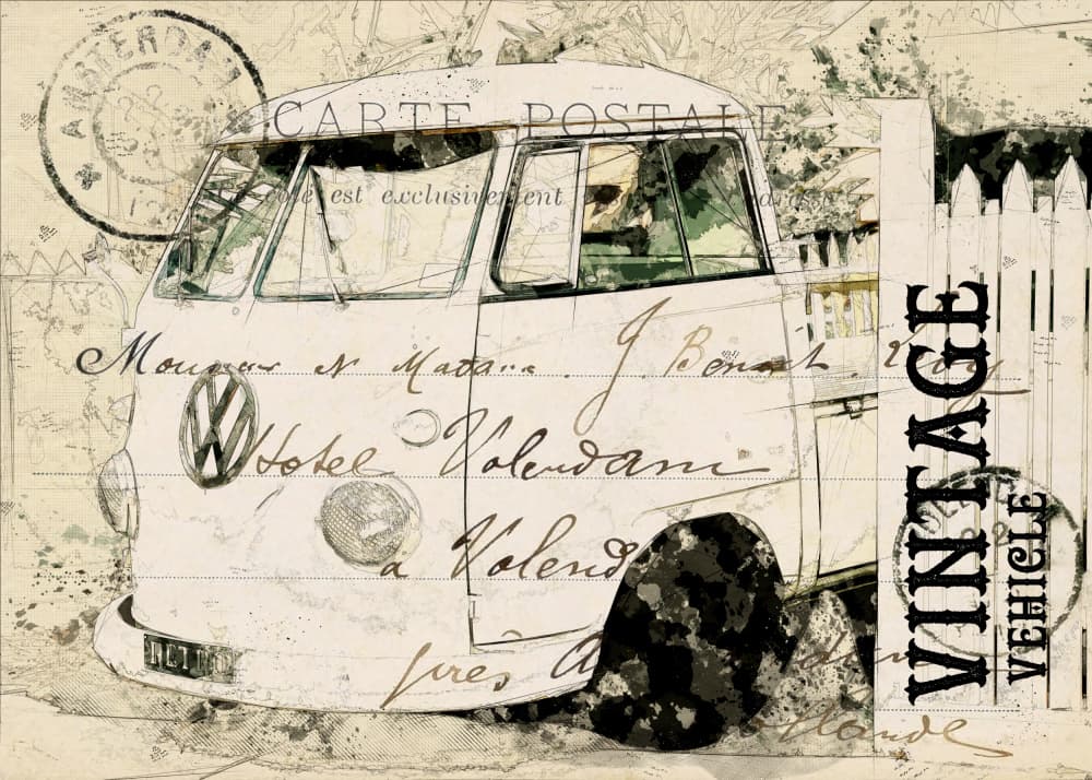 Retro Van Postcard by Lembayung senja studio [Vintage Poster] — canvas wall art