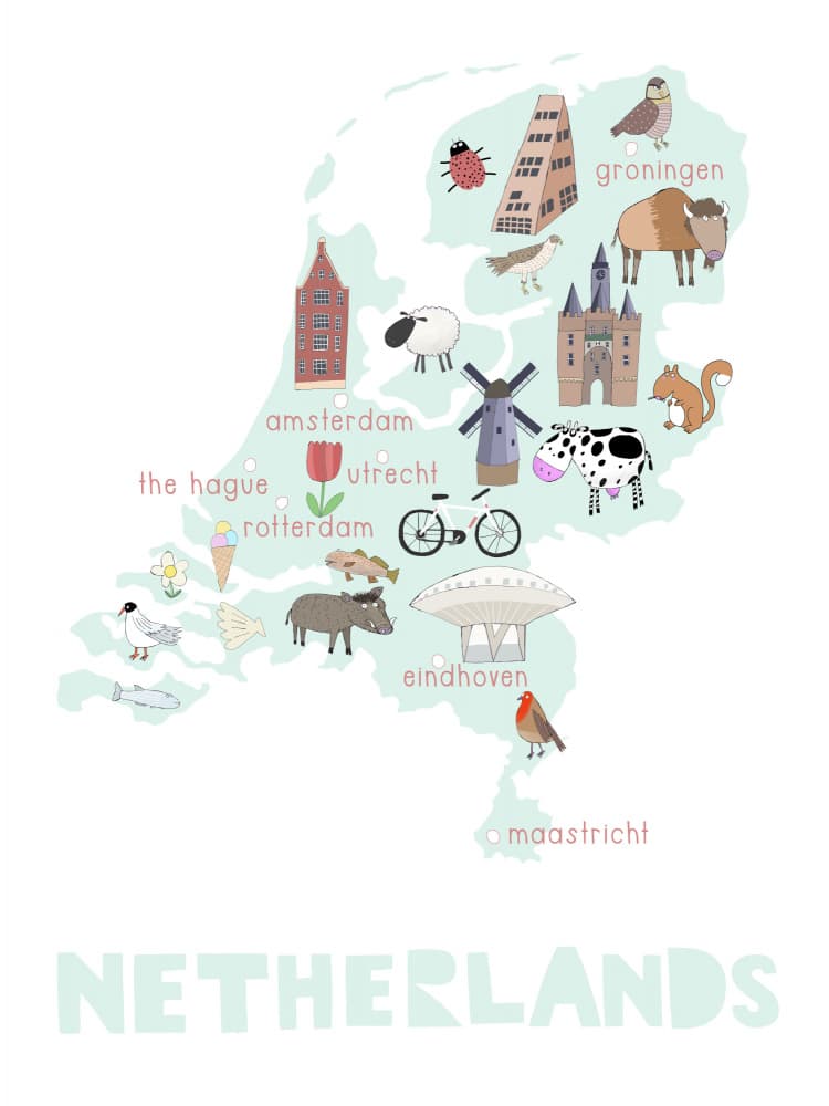 Charming Netherlands Map by Carla Daly — canvas wall art