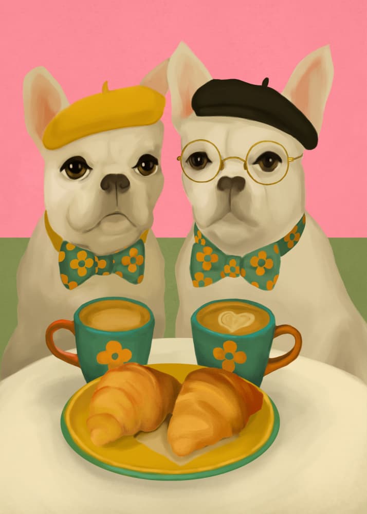 Beret Bulldogs Brunch by City Art — canvas wall art