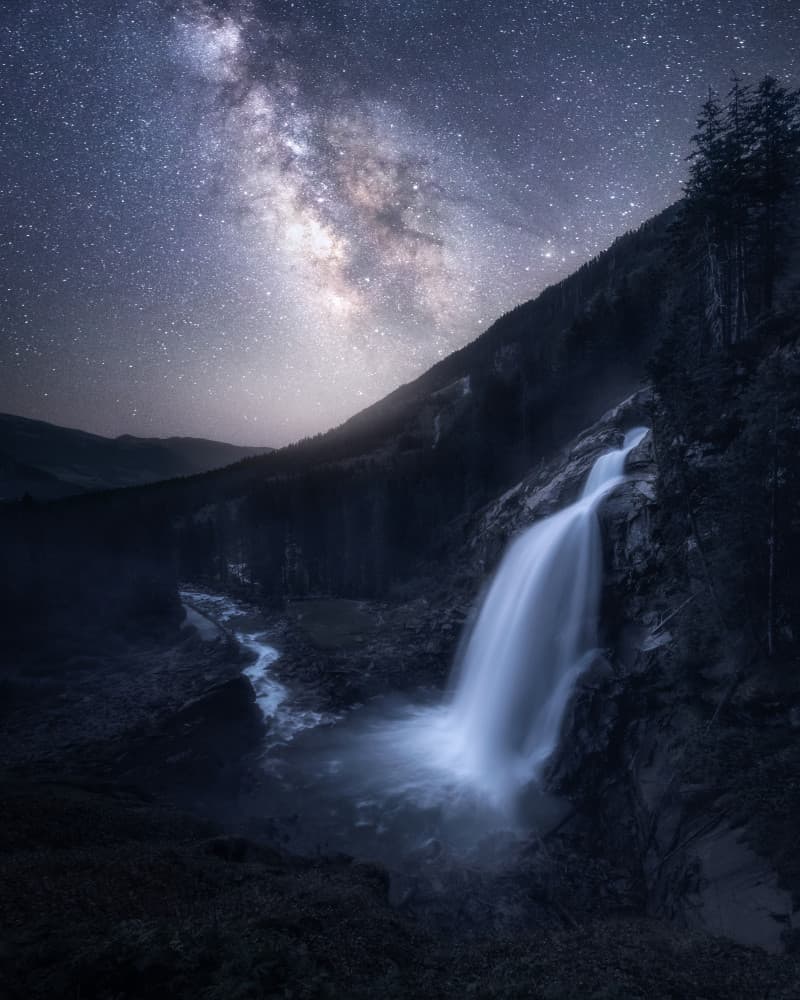 Milky Way Waterfall Night by Daniel Gastager — canvas wall art