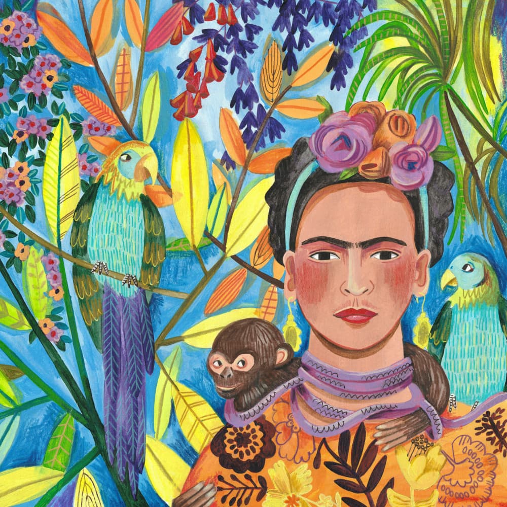 Frida and her parrots by Caroline Bonne Müller — canvas wall art