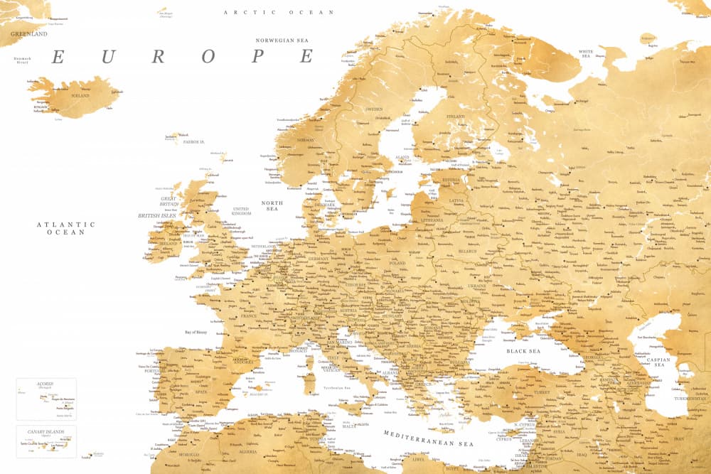 Antique Europe Gold Map by Rosana Laiz Blursbyai — canvas wall art