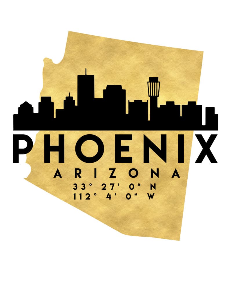 Phoenix Arizona Gold Map by Emiliano Deificus — canvas wall art