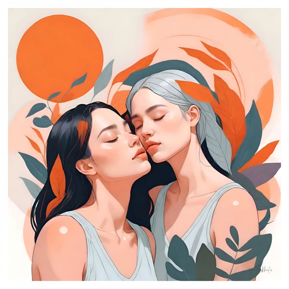 Tender Women Embrace by Uma Gokhale — canvas wall art