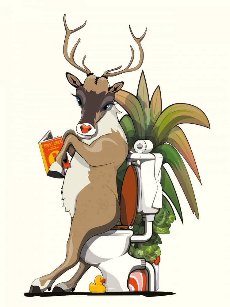 Funny Reindeer Toilet Time by In The Washroom — canvas wall art