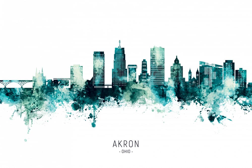 Akron City Watercolor by Michael Tompsett — canvas wall art