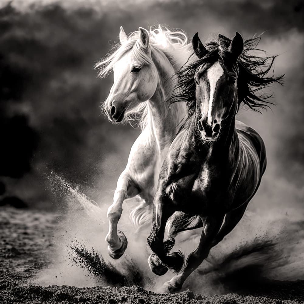 Black and White Gallop by Moris Raskin — canvas wall art