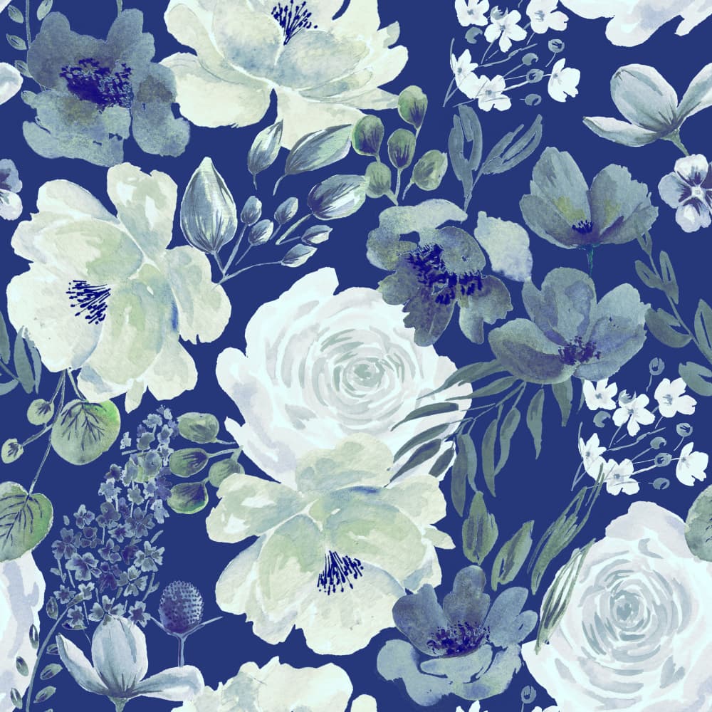 Floral Chaos Watercolor Pattern Blue by Anis Illustration — canvas wall art