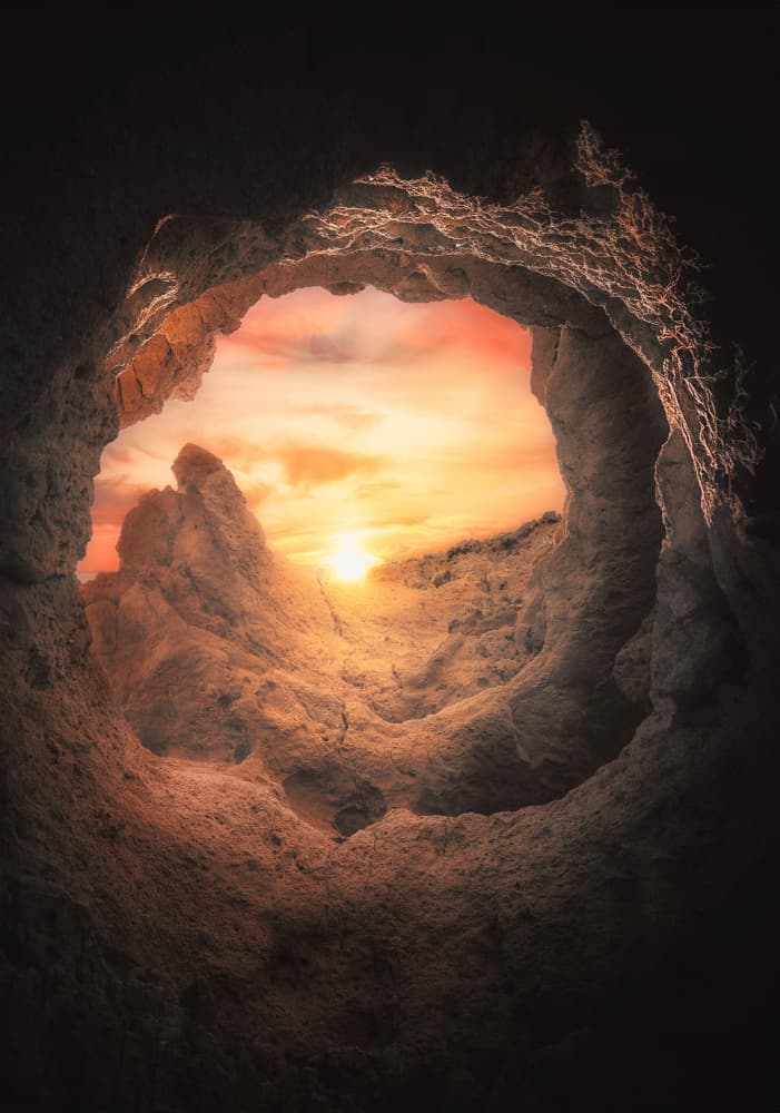 Golden Sunset Cave by Marco Bruna — canvas wall art
