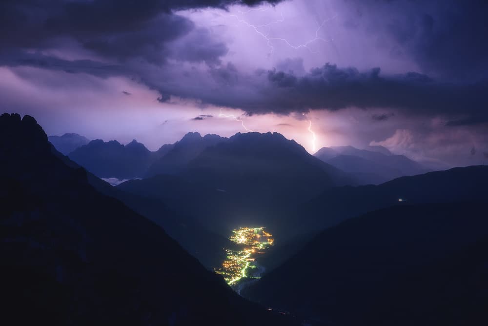 Dramatic Mountain Lightning by Daniel Gastager — canvas wall art
