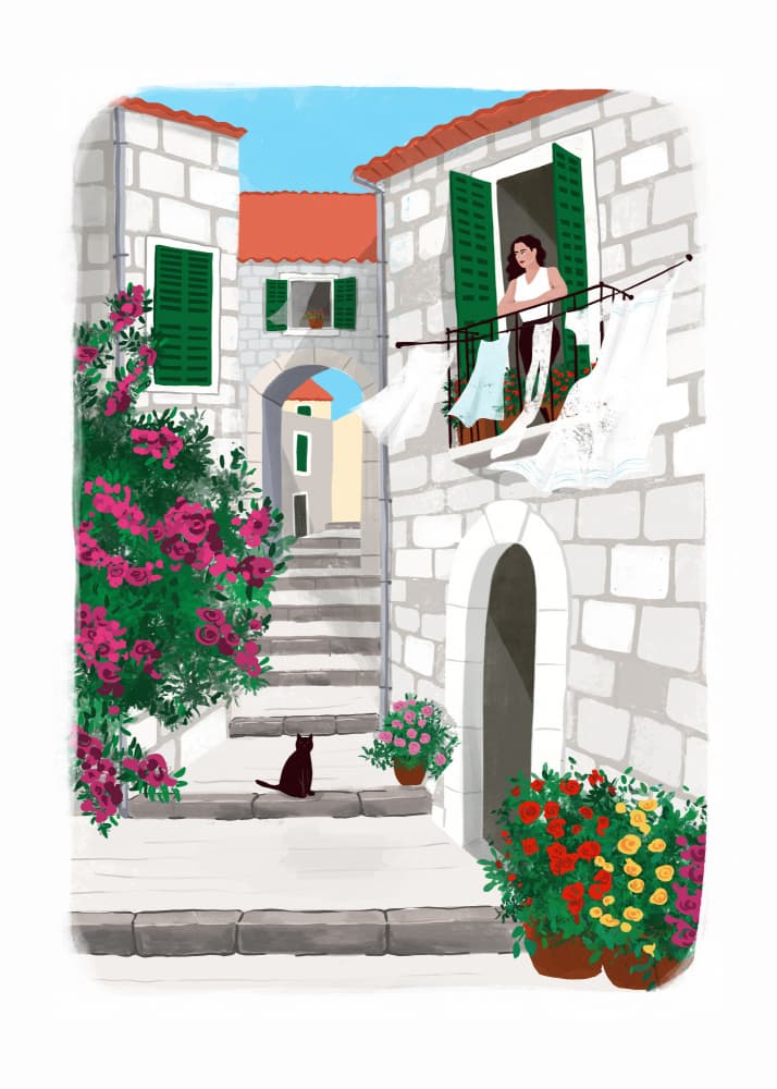 Charming Mediterranean Street by Maja Tomljanovic — canvas wall art