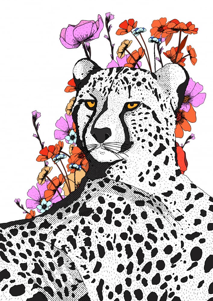 Cheetah Wild Blooms by Nicholas — canvas wall art