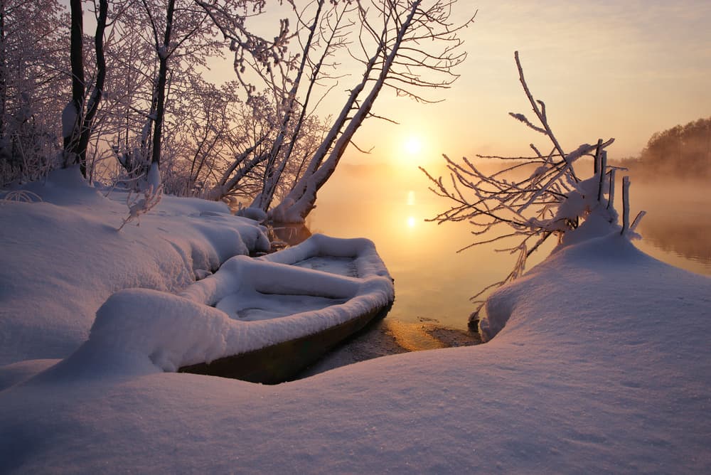 Golden Winter River Sunrise by Alexey Kharitonov — canvas wall art