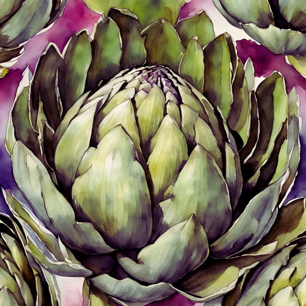 Vibrant Artichoke Watercolor by Ohkimiko — canvas wall art