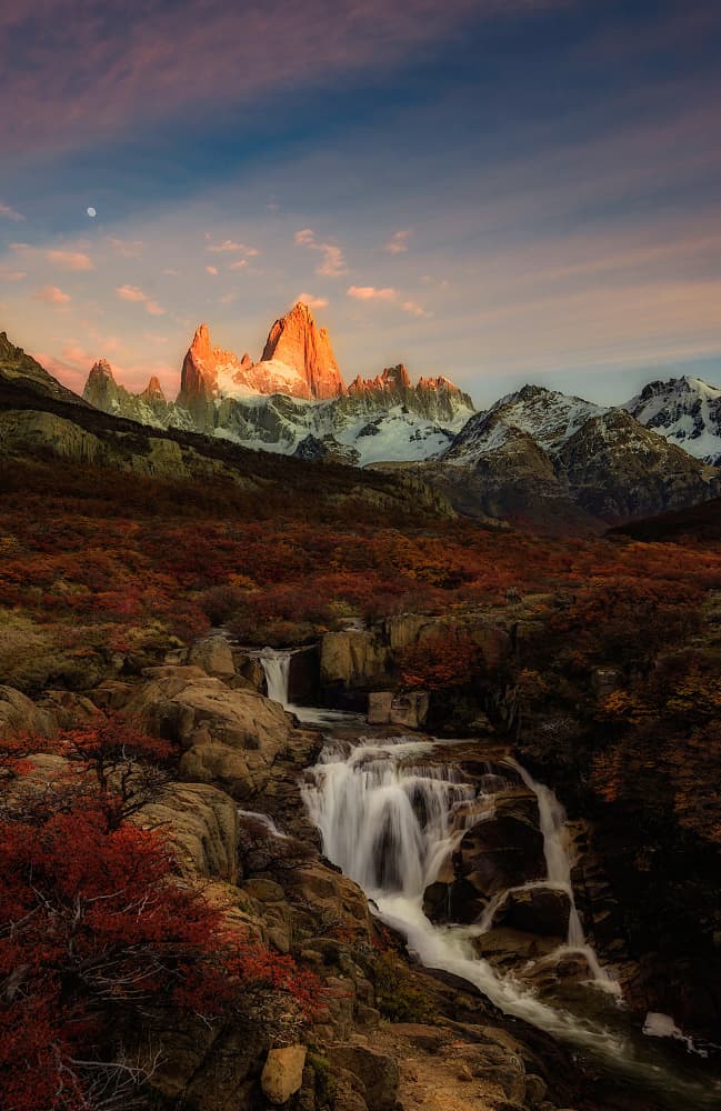 Fitz Roy Autumn Waterfall by Johnny Zhang — canvas wall art