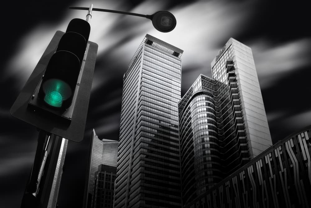 Green Light Cityscape by Akira TAKAUE — canvas wall art