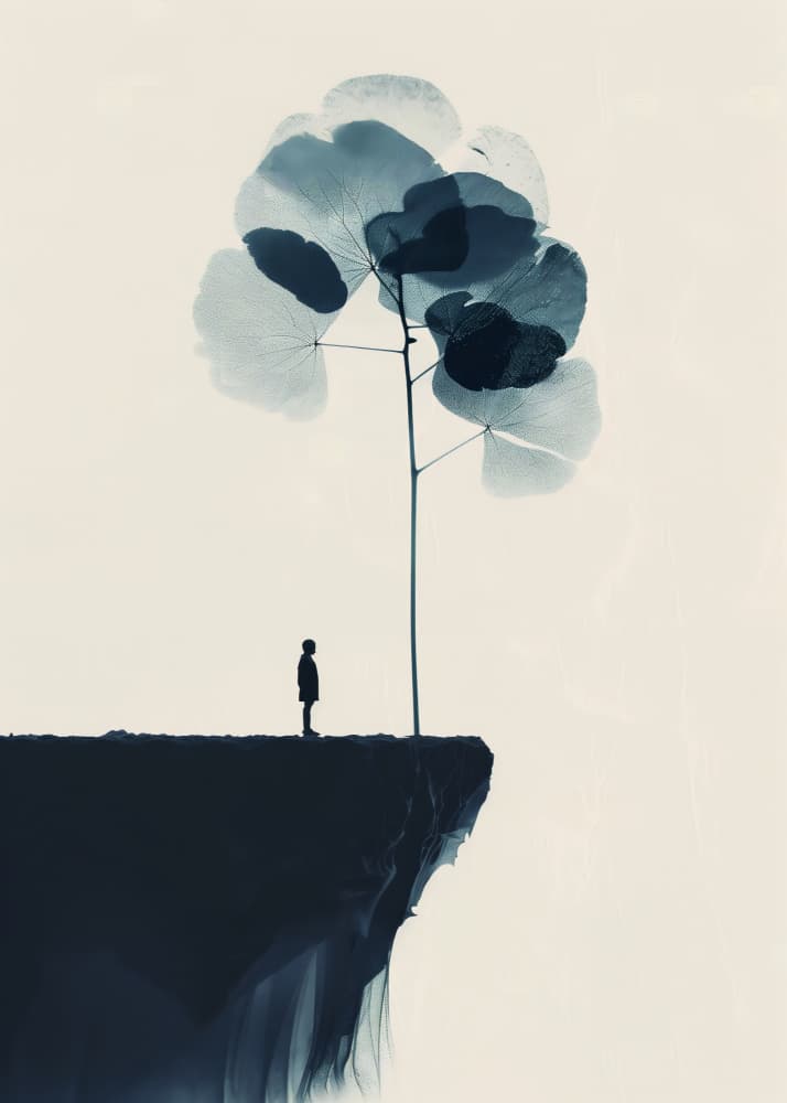 Lone Figure Blue Tree