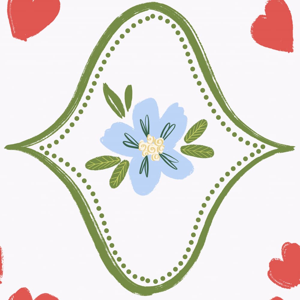 Blue Flower and Hearts
