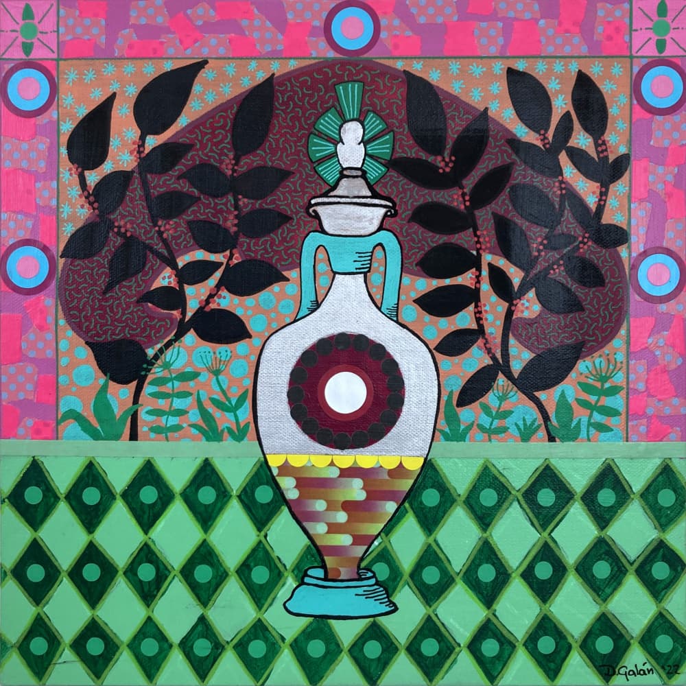 Vibrant Folk Art Urn by David Galan — canvas wall art