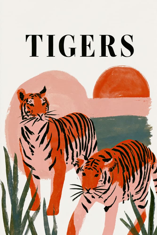 Jungle Sunset Tigers by Treechild — canvas wall art