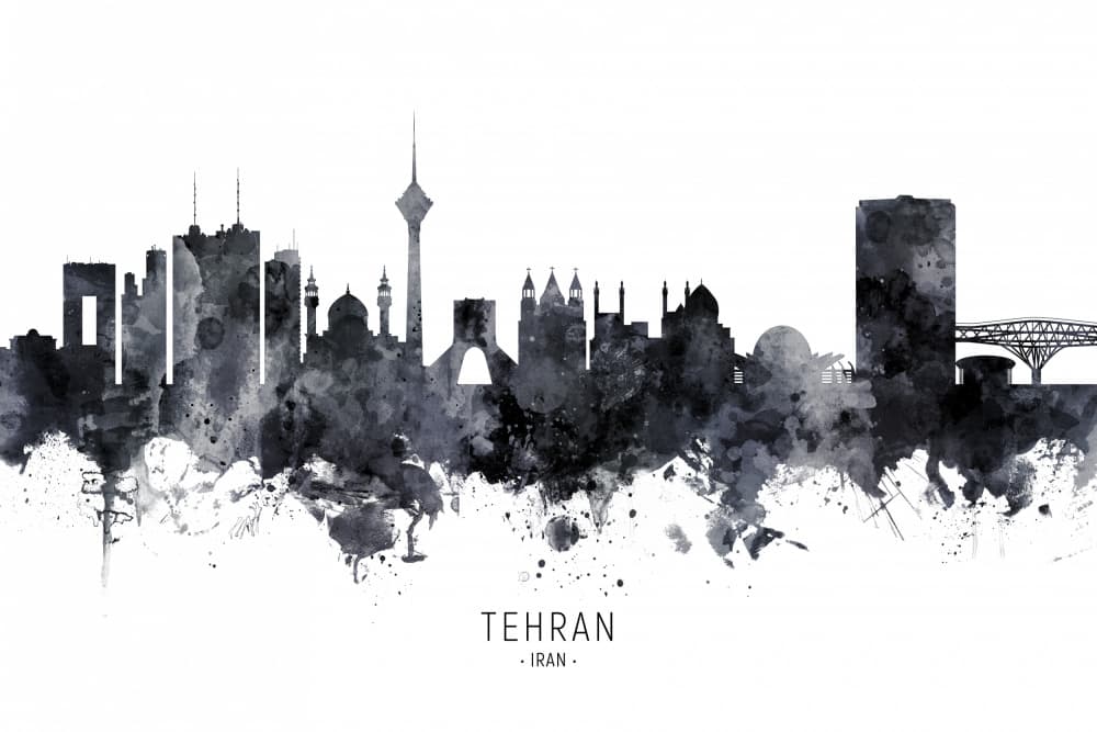 Tehran Watercolor Skyline by Michael Tompsett — canvas wall art