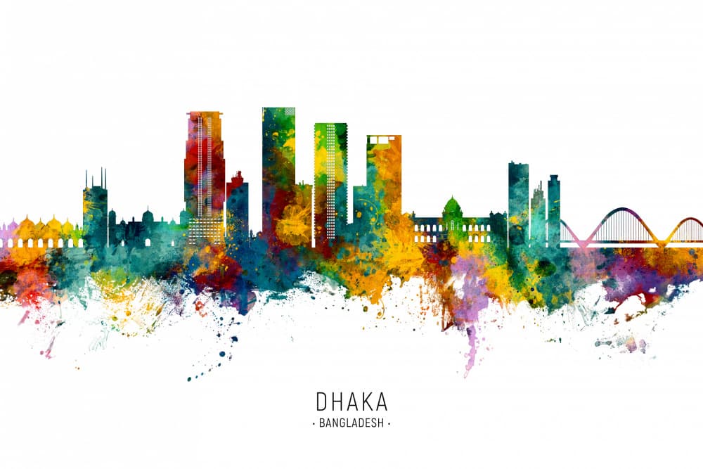 Colorful Dhaka Skyline by Michael Tompsett — canvas wall art