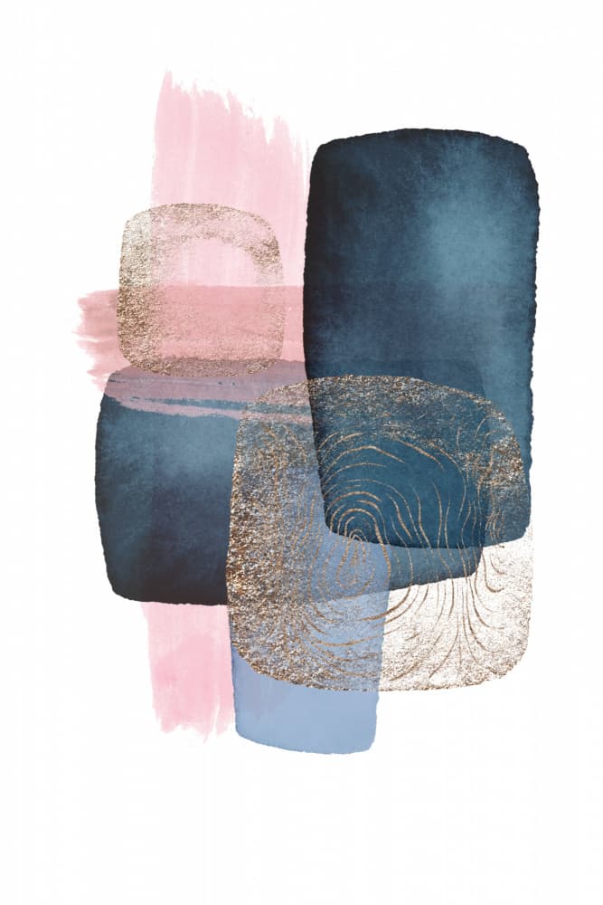 Blue Pink Gold Abstract by Sally Ann Moss — canvas wall art