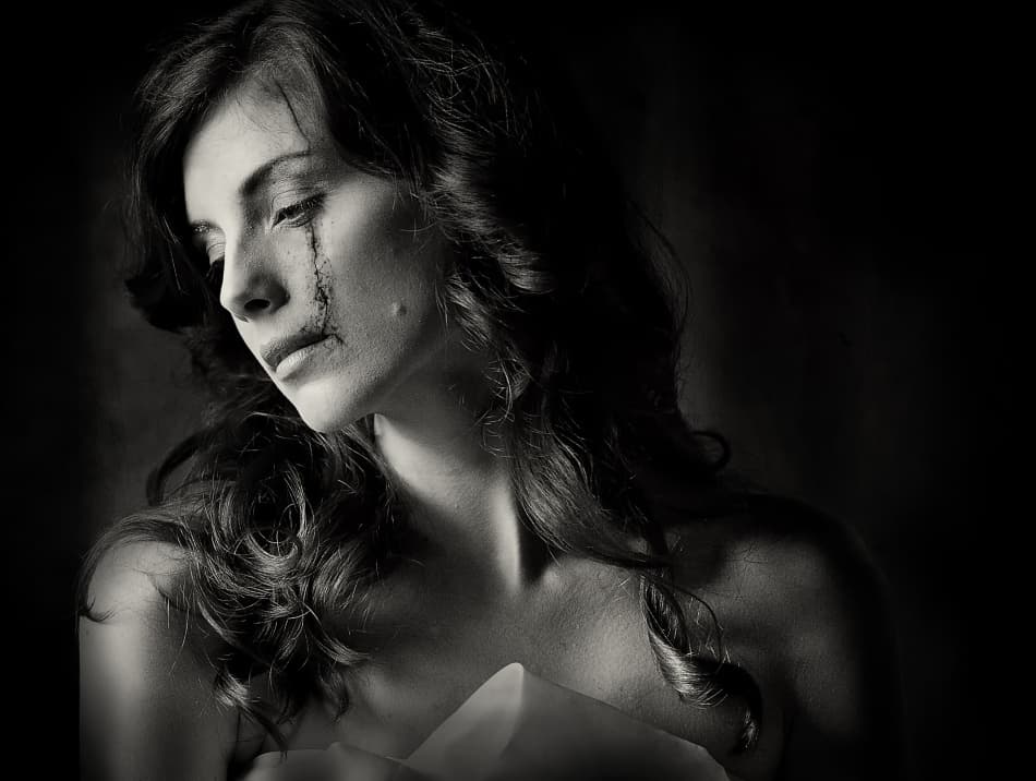 Sorrowful Woman Portrait by hardibudi — canvas wall art